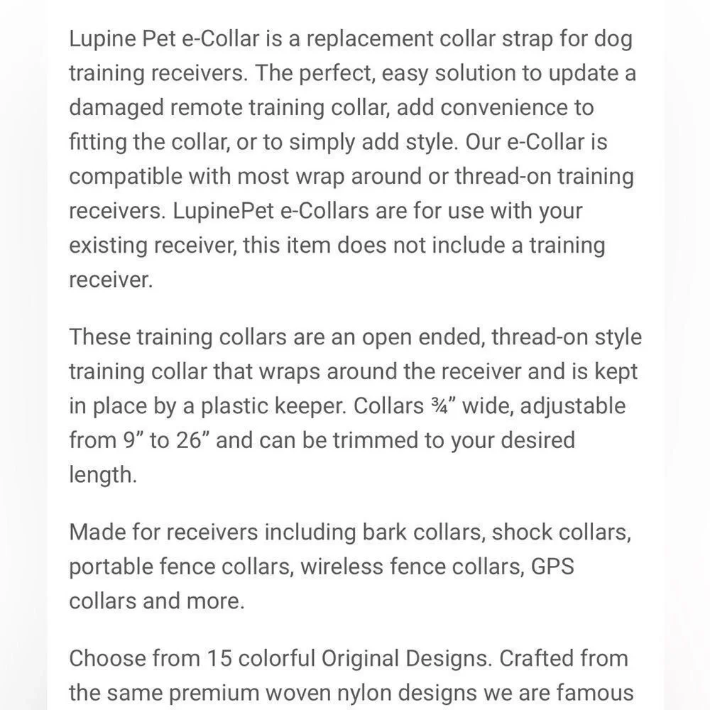 Lupine Pet NWT E Training Dog Collar NWT - for bark or training collars‎